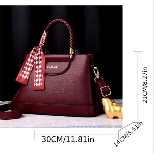 Elegant Women's Shoulder letter Bag - Chic Solid Color, Large Capacity with Scarf Accent, Adjustable Strap, Secure Zip Closure - Image 9