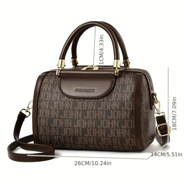 Designer-Inspired Boston Handbag for Women, Large Capacity Shoulder Bag with Zipper Closure, Polyester Lined, Painted Edges, Fashionable Versatile Crossbody Purse for Mature Ladies - Image 6