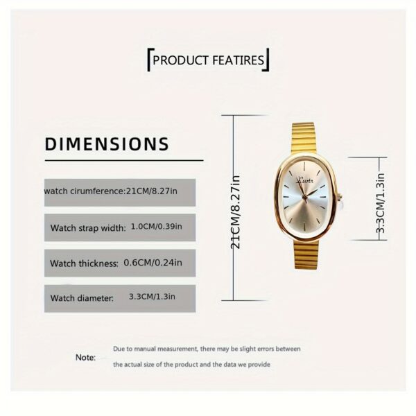 Vintage Golden-Tone Women's Quartz Watch - Chic Oval Stainless Steel Bracelet with Analog Display, Perfect for Daily Wear & Special Occasions like Valentine's, Easter, Mother's Day, Ramadan, and Eid - Simple, Luxurious Gift, Watch Accessories - Image 4
