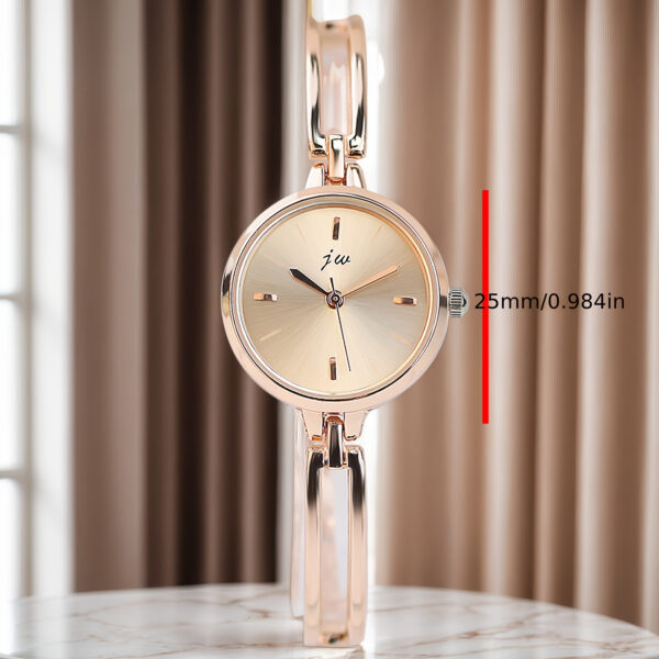 1pc Elegant Rose Golden Women's Quartz Watch with Rhinestone Accents, Vintage Style Alloy Bracelet, Round Dial, Perfect Holiday Gift for Her, Special Occasion Jewelry | Luxury Women's Watch | Zinc Alloy Bracelet - Image 4