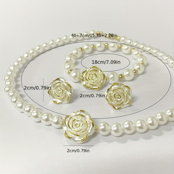 3pcs Set of Camellia Imitation Pearl Women'S High-end Ball Party Necklace, Bracelet and Earrings Set - Image 4