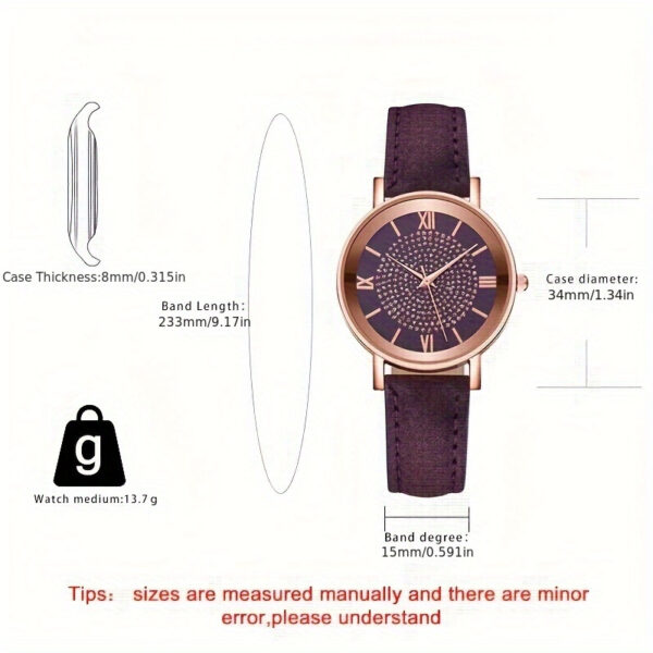 Ladies Casual Quartz Watch with Rhinestone Embellishments, Round Case, Analog Display, Band, Button Battery, Non-Rechargeable - Image 5