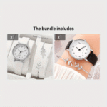 2pcs/set Women's Casual Round Pointer Quartz Watch Analog PU Leather Wrist Watch & Leaf Bangle, Gift For GirlsHer - Image 10