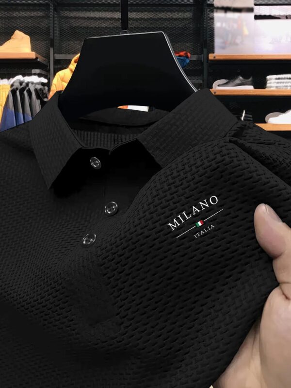 Men's Milan Print Short Sleeve Golf Shirt - Breathable, Stretch Fabric, Button- Collar, Lightweight Business Casual Style for Summer, Tennis & Golf Training - Image 3