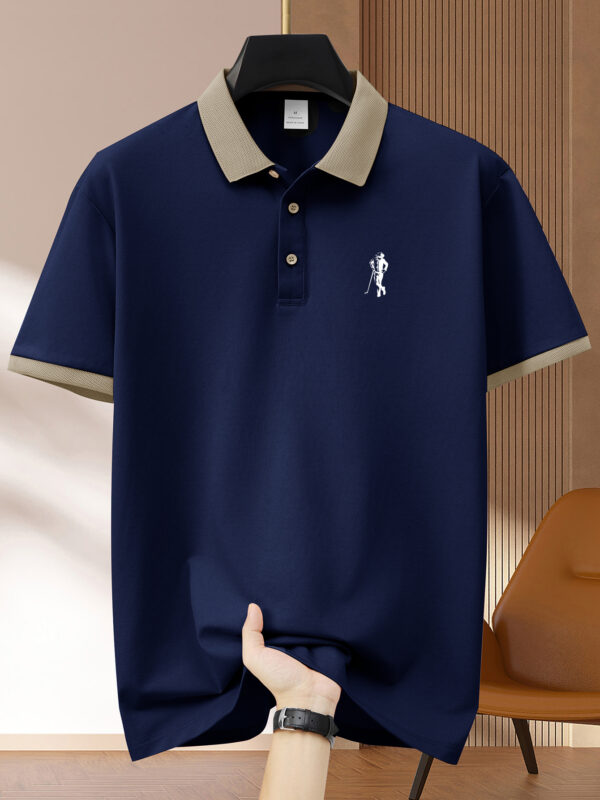 New Pattern Hot Selling Khaki Collar Pink Color Matching Fashion Shirt Short Sleeve Turnover Shirt Mature Men's Style Printed Fashion Micro-Comfortable Outdoor Golf Sports Short Sleeve Shirt Light Green Pink Khaki Black Navy Blue A532 - Image 3