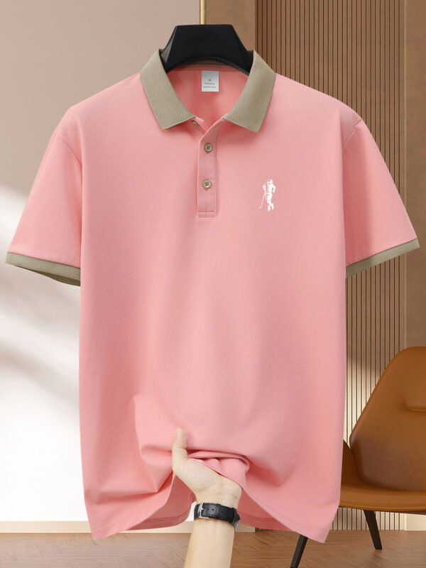 New Pattern Hot Selling Khaki Collar Pink Color Matching Fashion Shirt Short Sleeve Turnover Shirt Mature Men's Style Printed Fashion Micro-Comfortable Outdoor Golf Sports Short Sleeve Shirt Light Green Pink Khaki Black Navy Blue A532 - Image 5