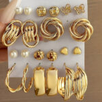 11 pairs of luxury palace style fashion earrings in different styles, including heart, butterfly, flower, twisted, geometric, imitation pearl earrings, suitable for Women's parties, dates, vacations, minimalist style jewelry - Image 3