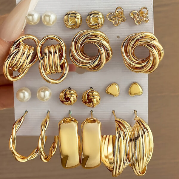 11 pairs of luxury palace style fashion earrings in different styles, including heart, butterfly, flower, twisted, geometric, imitation pearl earrings, suitable for Women's parties, dates, vacations, minimalist style jewelry - Image 3