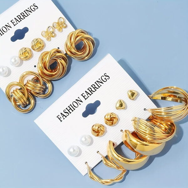 11 pairs of luxury palace style fashion earrings in different styles, including heart, butterfly, flower, twisted, geometric, imitation pearl earrings, suitable for Women's parties, dates, vacations, minimalist style jewelry - Image 2