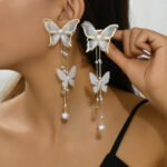 1 Pair Fashionable Ballet Butterfly Pendant Earrings for Women, Holiday Gift Party Jewelry, Bohemian Vintage Style, Alloy with Synthetic Gemstone, Stainless Steel Ear Hook, All-Season Wear