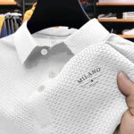 Men's Milan Print Short Sleeve Golf Shirt - Breathable, Stretch Fabric, Button- Collar, Lightweight Business Casual Style for Summer, Tennis & Golf Training