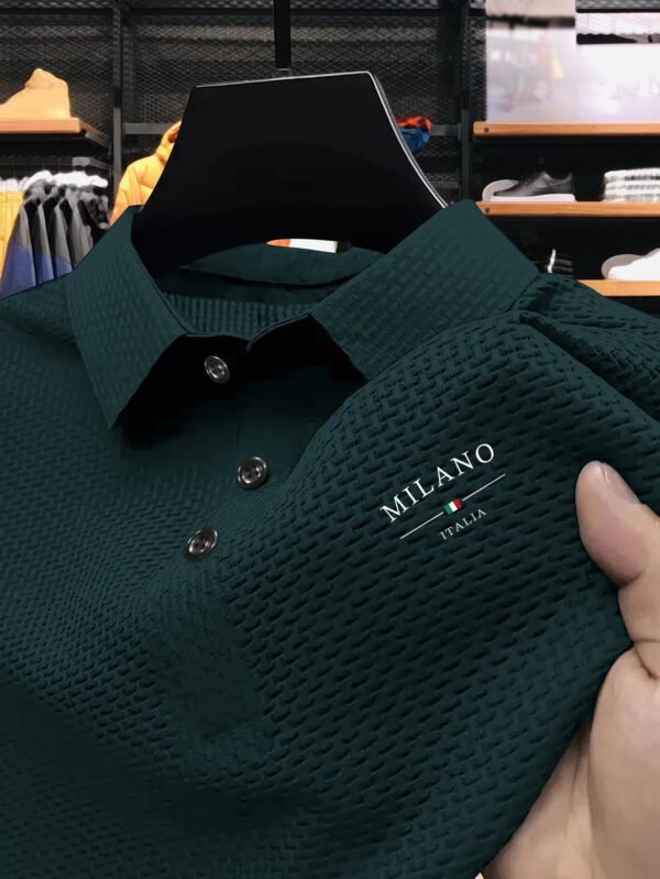 Men's Milan Print Short Sleeve Golf Shirt - Breathable, Stretch Fabric, Button- Collar, Lightweight Business Casual Style for Summer, Tennis & Golf Training - Image 6