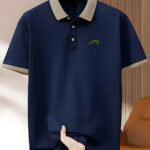 Men'S Premium Business Casual Polo Shirt - Knit Polyester Fabric, Regular Fit, Short Sleeve, Lapel Collar, Slight Stretch, Geometric Pattern with Button Detail, Summer Style