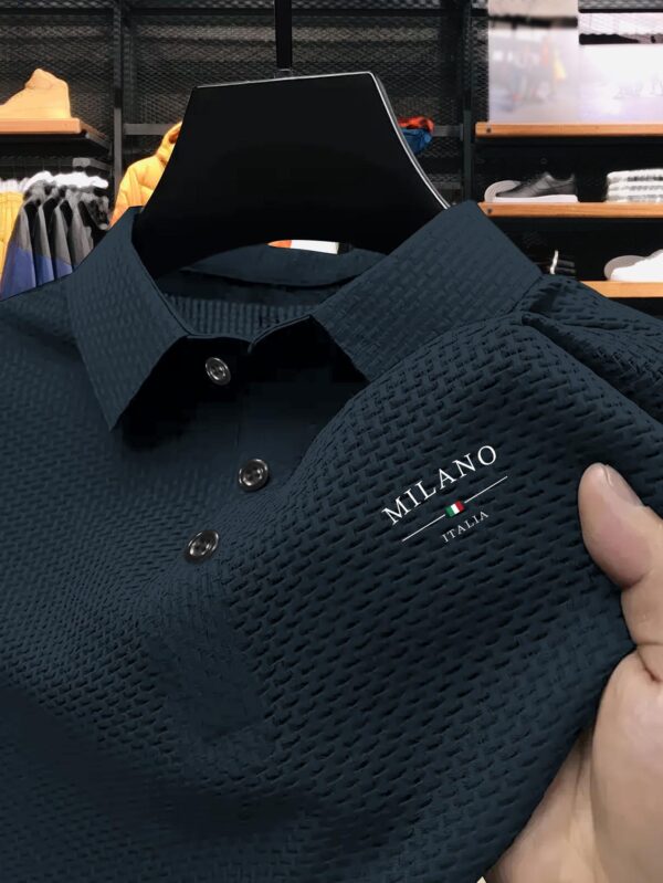 Men's Milan Print Short Sleeve Golf Shirt - Breathable, Stretch Fabric, Button- Collar, Lightweight Business Casual Style for Summer, Tennis & Golf Training - Image 4
