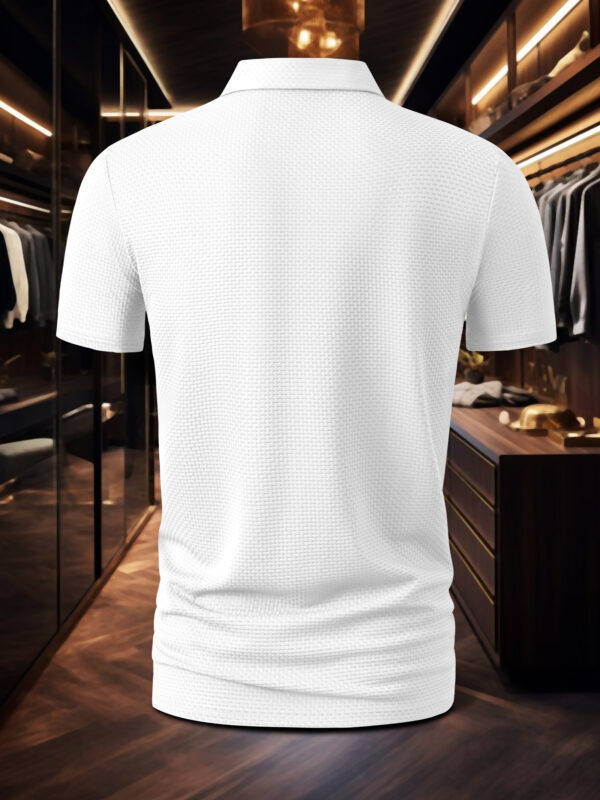 Men's Milan Print Short Sleeve Golf Shirt - Breathable, Stretch Fabric, Button- Collar, Lightweight Business Casual Style for Summer, Tennis & Golf Training - Image 7