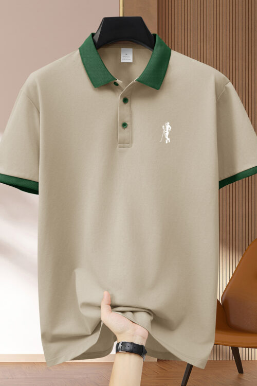 New Pattern Hot Selling Khaki Collar Pink Color Matching Fashion Shirt Short Sleeve Turnover Shirt Mature Men’s Style Printed Fashion Micro-Comfortable Outdoor Golf Sports Short Sleeve Shirt Light Green Pink Khaki Black Navy Blue A532