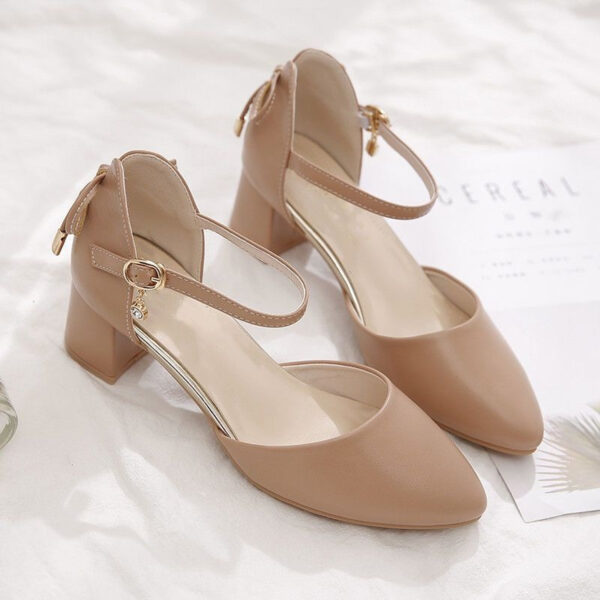 Women'S Elegant French-Inspired Mid-Heel Sandals with Ankle Strap & Bow Detail - Chic Pointed Toe Block Heel Pumps for Spring/Summer, Versatile & Fashionable Hollow Cutouts, Strappy Sandals - Image 7