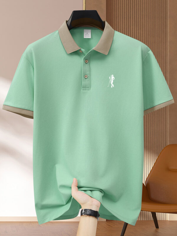 New Pattern Hot Selling Khaki Collar Pink Color Matching Fashion Shirt Short Sleeve Turnover Shirt Mature Men's Style Printed Fashion Micro-Comfortable Outdoor Golf Sports Short Sleeve Shirt Light Green Pink Khaki Black Navy Blue A532 - Image 2