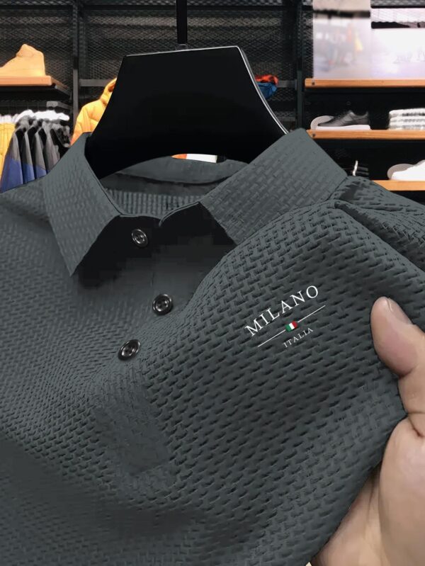 Men's Milan Print Short Sleeve Golf Shirt - Breathable, Stretch Fabric, Button- Collar, Lightweight Business Casual Style for Summer, Tennis & Golf Training - Image 2