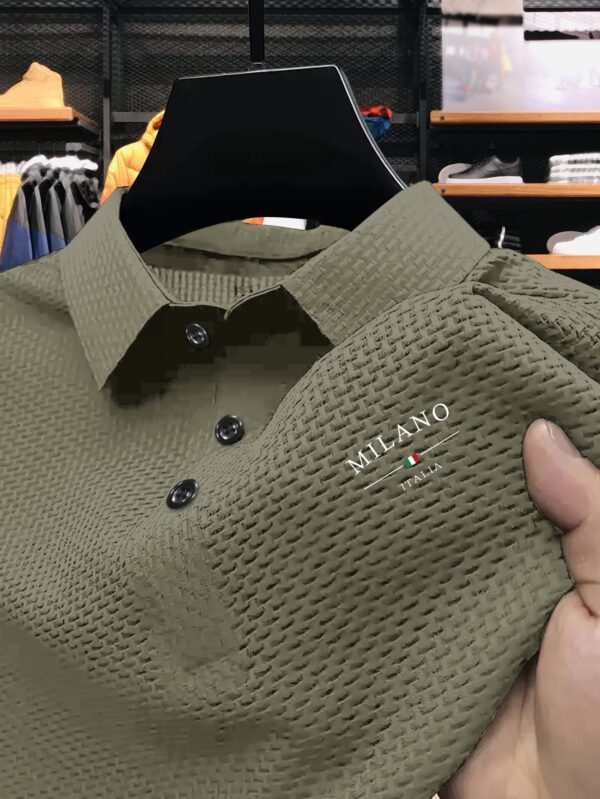 Men's Milan Print Short Sleeve Golf Shirt - Breathable, Stretch Fabric, Button- Collar, Lightweight Business Casual Style for Summer, Tennis & Golf Training - Image 5