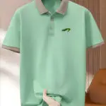 Men'S Premium Business Casual Polo Shirt - Knit Polyester Fabric, Regular Fit, Short Sleeve, Lapel Collar, Slight Stretch, Geometric Pattern with Button Detail, Summer Style - Image 4